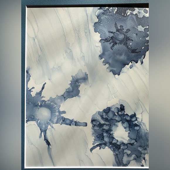 Handmade original abstract shades of blue alcohol ink wall decor painting - Picture 8 of 10